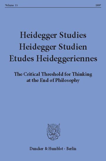 Heidegger Studies / Heidegger Studien / Etudes Heideggeriennes. main product photo
