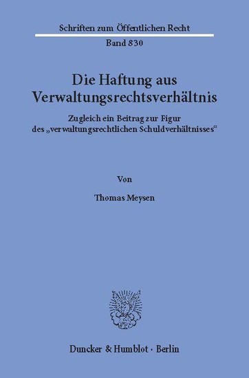 Die Haftung aus Verwaltungsrechtsverhältnis. main product photo