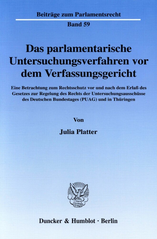 Das parlamentarische Untersuchungsverfahren vor dem Verfassungsgericht. main product photo