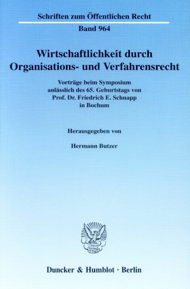Wirtschaftlichkeit durch Organisations- und Verfahrensrecht. main product photo
