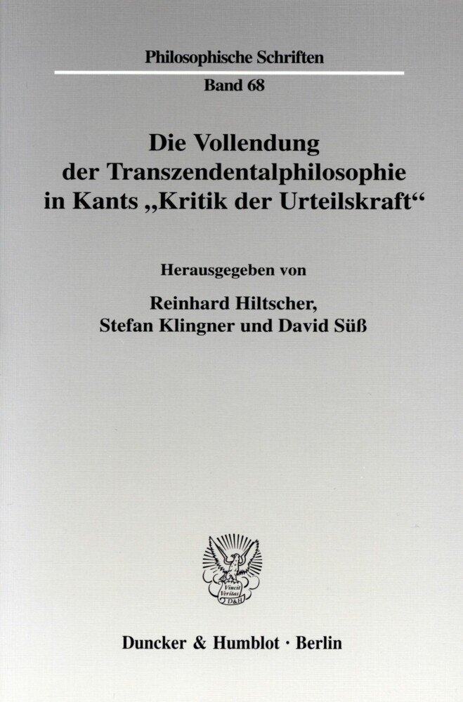Die Vollendung der Transzendentalphilosophie in Kants "Kritik der Urteilskraft". main product photo