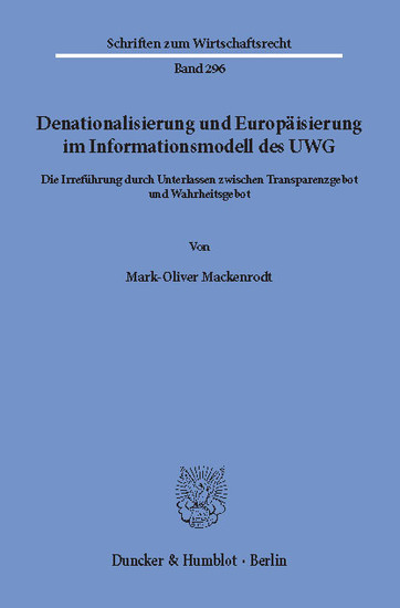 Denationalisierung und Europäisierung im Informationsmodell des UWG. main product photo