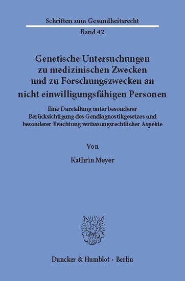 Genetische Untersuchungen zu medizinischen Zwecken und zu Forschungszwecken an nicht einwilligungsfähigen Personen. main product photo