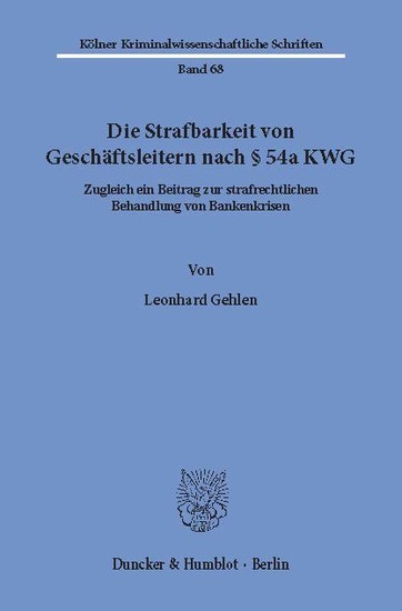 Die Strafbarkeit von Geschäftsleitern nach 54a KWG. main product photo