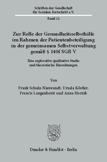 Zur Rolle der Gesundheitsselbsthilfe im Rahmen der Patientenbeteiligung in der gemeinsamen Selbstverwaltung gemäß 140f SGB V. main product photo