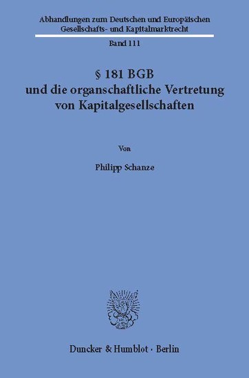 § 181 BGB und die organschaftliche Vertretung von Kapitalgesellschaften. main product photo