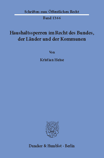 Haushaltssperren im Recht des Bundes, der Länder und der Kommunen. main product photo