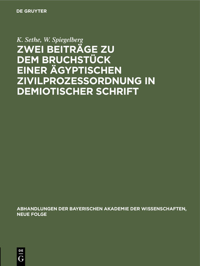 Zwei Beiträge zu dem Bruchstück einer ägyptischen Zivilprozeßordnung in demiotischer Schrift main product photo
