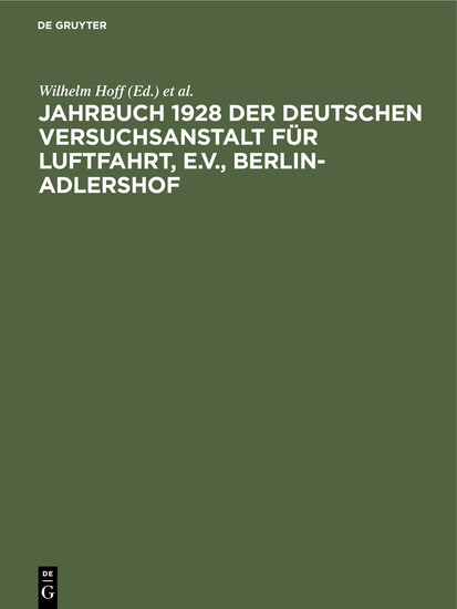 Jahrbuch 1928 der deutschen Versuchsanstalt für Luftfahrt, e.V., Berlin-Adlershof main product photo