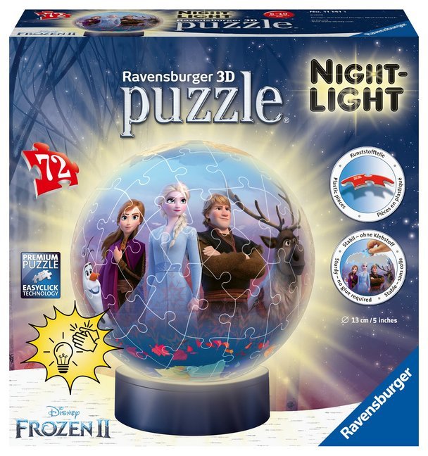Ravensburger 3D Puzzle 11141 - Nachtlicht Puzzle-Ball Disney Frozen 2 - 72 Teile - ab 6 Jahren, LED Nachttischlampe mit Klatsch-Mechanismus main product photo
