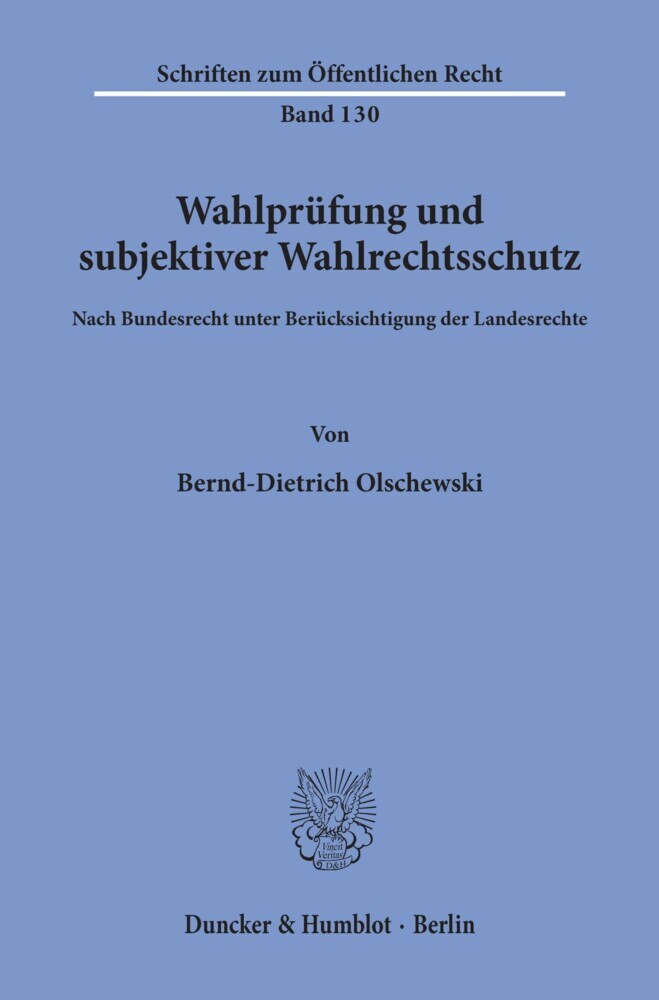 Wahlprüfung und subjektiver Wahlrechtsschutz. main product photo