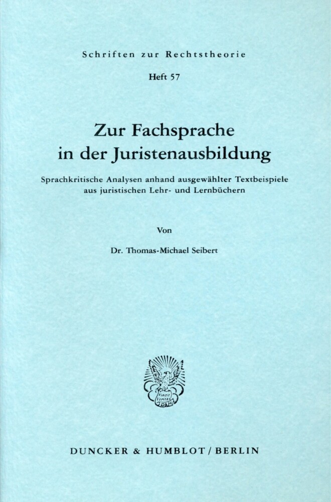 Zur Fachsprache in der Juristenausbildung. main product photo