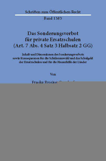 Das Sonderungsverbot für private Ersatzschulen (Art. 7 Abs. 4 Satz 3 Halbsatz 2 GG). main product photo