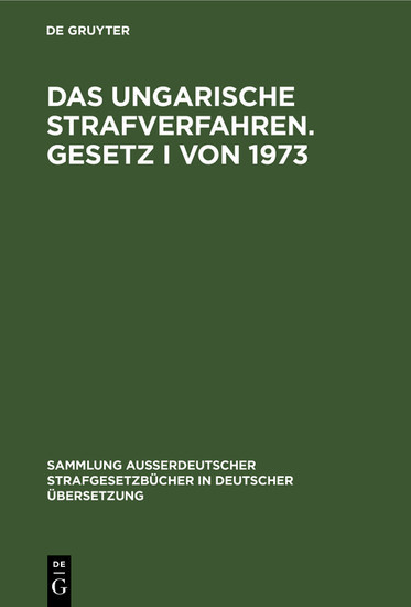 Das ungarische Strafverfahren. Gesetz I von 1973 main product photo