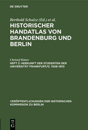Herkunft der Studenten der Universität Frankfurt/O. 1506-1810 main product photo