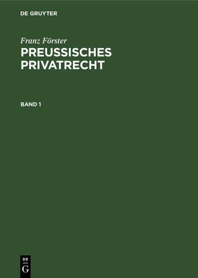Franz Förster: Preußisches Privatrecht. Band 1 main product photo