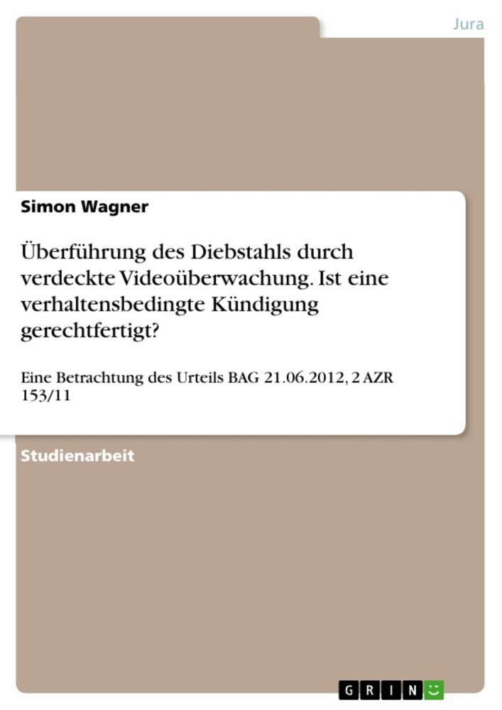 Überführung des Diebstahls durch verdeckte Videoüberwachung. Ist eine verhaltensbedingte Kündigung gerechtfertigt? main product photo