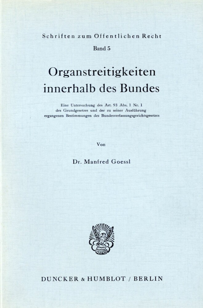 Organstreitigkeiten innerhalb des Bundes. main product photo