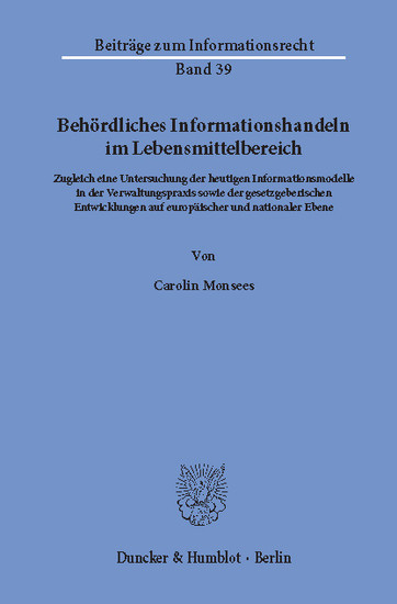 Behördliches Informationshandeln im Lebensmittelbereich. main product photo