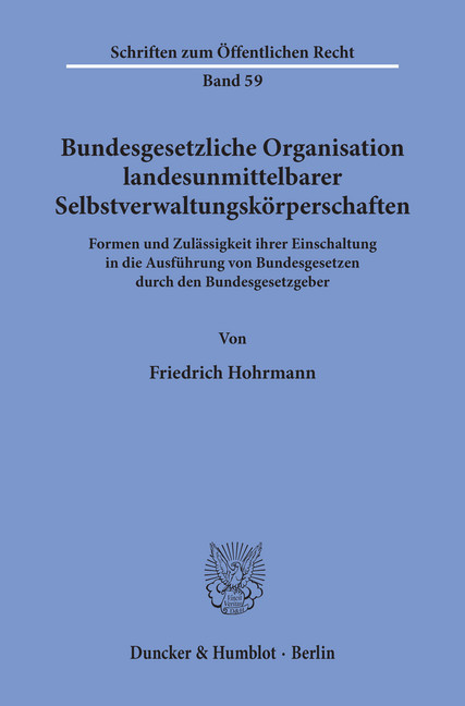 Bundesgesetzliche Organisation landesunmittelbarer Selbstverwaltungskörperschaften. main product photo