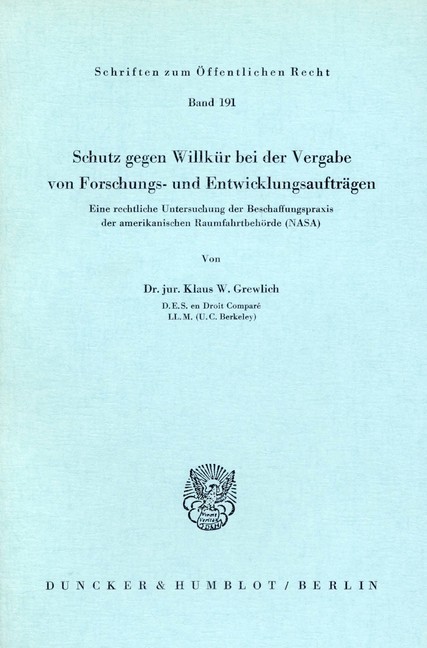 Schutz gegen Willkür bei der Vergabe von Forschungs- und Entwicklungsaufträgen. main product photo