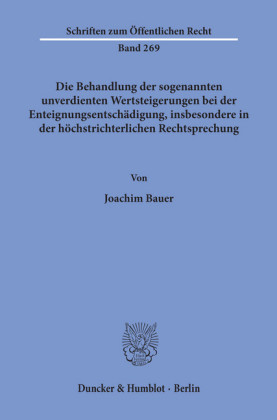 Die Behandlung der sogenannten unverdienten Wertsteigerungen bei der Enteignungsentschädigung, insbesondere in der höchstrichterlichen Rechtsprechung.