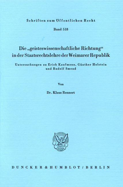 Die »geisteswissenschaftliche Richtung« in der Staatsrechtslehre der Weimarer Republik. main product photo