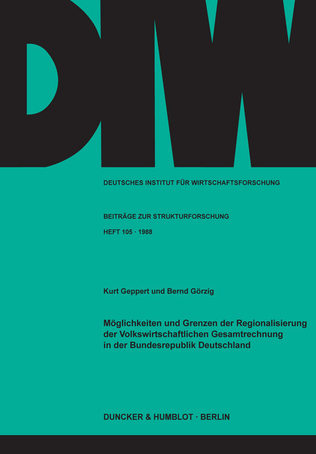 Möglichkeiten und Grenzen der Regionalisierung der Volkswirtschaftlichen Gesamtrechnung in der Bundesrepublik Deutschland. main product photo