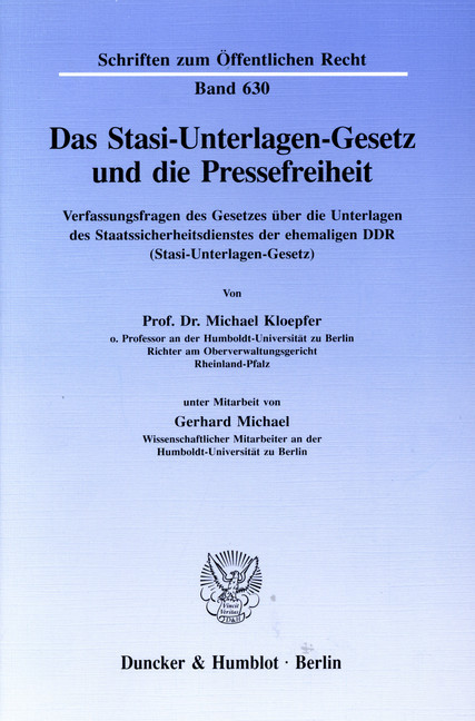 Das Stasi-Unterlagen-Gesetz und die Pressefreiheit. main product photo