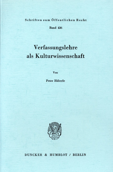 Verfassungslehre als Kulturwissenschaft. main product photo