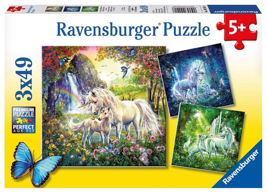 Ravensburger Kinderpuzzle - 09291 Schöne Einhörner - Puzzle für Kinder ab 5 Jahren, mit 3x49 Teilen main product photo