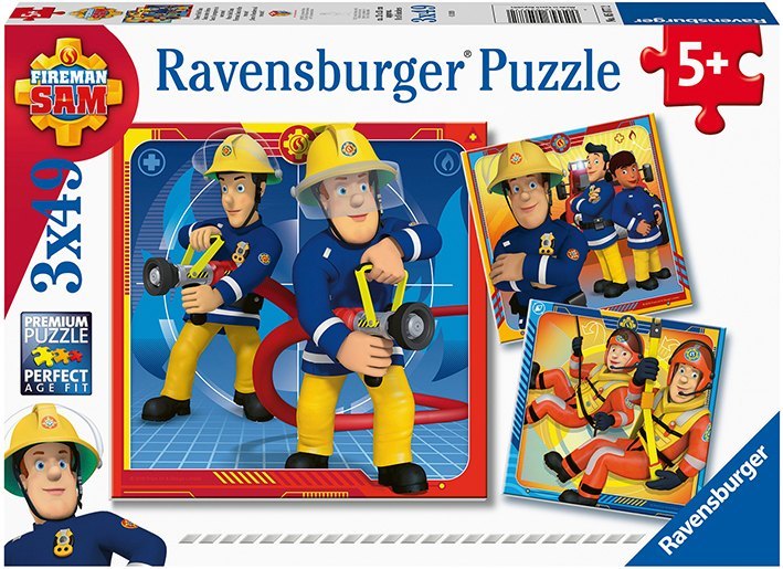 Ravensburger Kinderpuzzle - 05077 Unser Held Sam - Puzzle für Kinder ab 5 Jahren, mit 3x49 Teilen, Puzzle mit Feuerwehrmann Sam main product photo