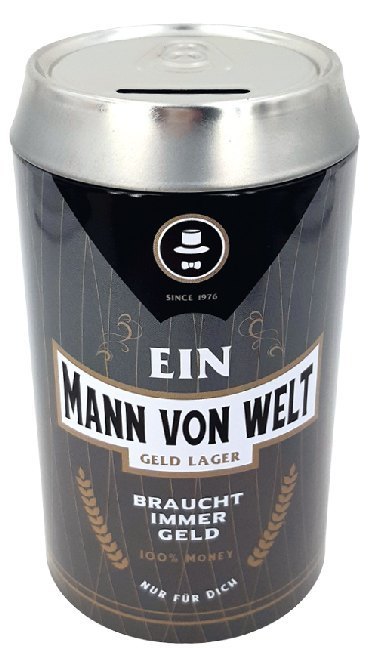 Bier-Spardose "Ein Mann von Welt braucht immer Geld" main product photo
