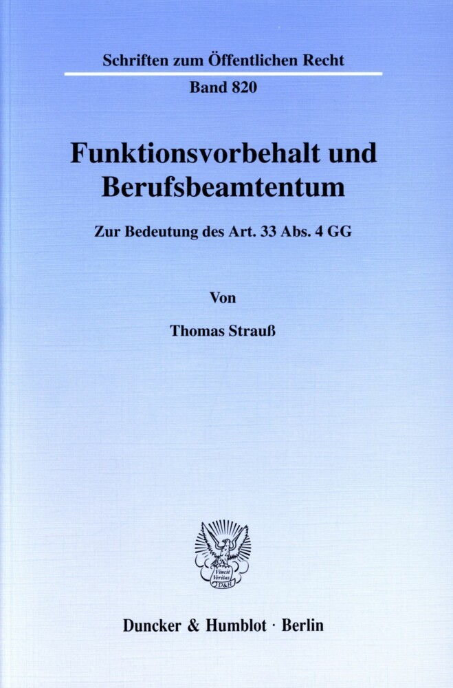 Funktionsvorbehalt und Berufsbeamtentum. main product photo
