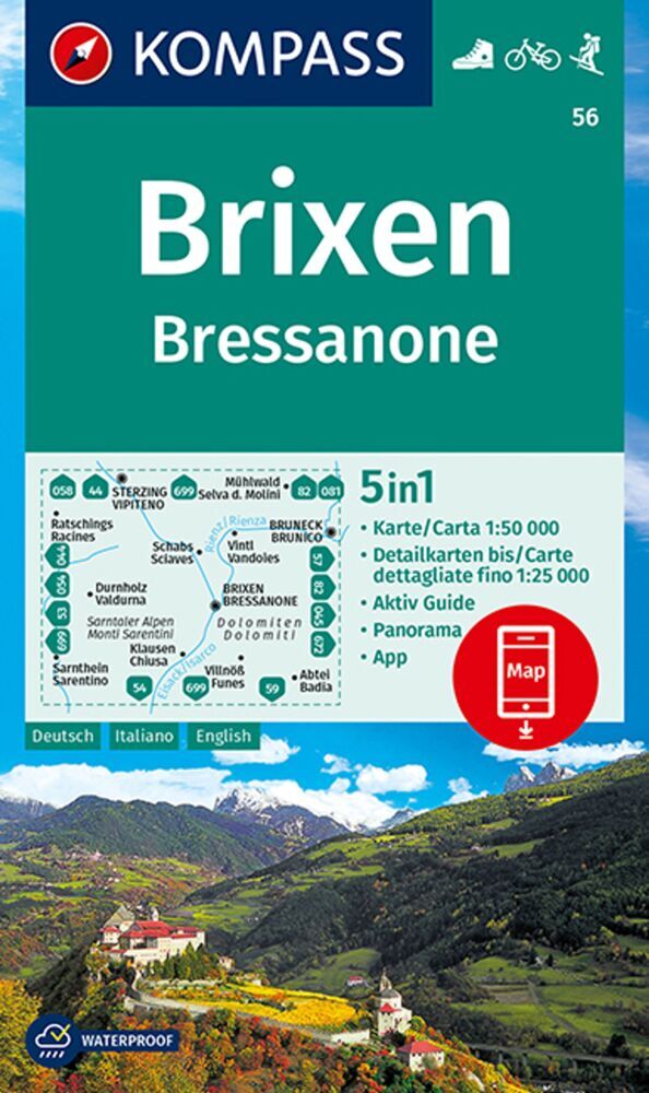 KOMPASS Wanderkarte 56 Brixen, Bressanone 1:50.000 main product photo