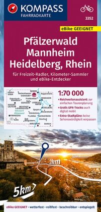 KOMPASS Fahrradkarte 3352 Pfälzerwald, Mannheim, Heidelberg, Rhein 1:70.000