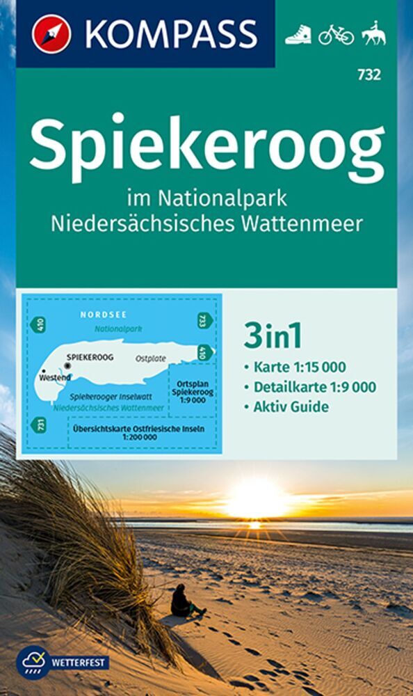 KOMPASS Wanderkarte 732 Spiekeroog im Nationalpark NIedersächsisches Wattenmeer 1:15.000 main product photo