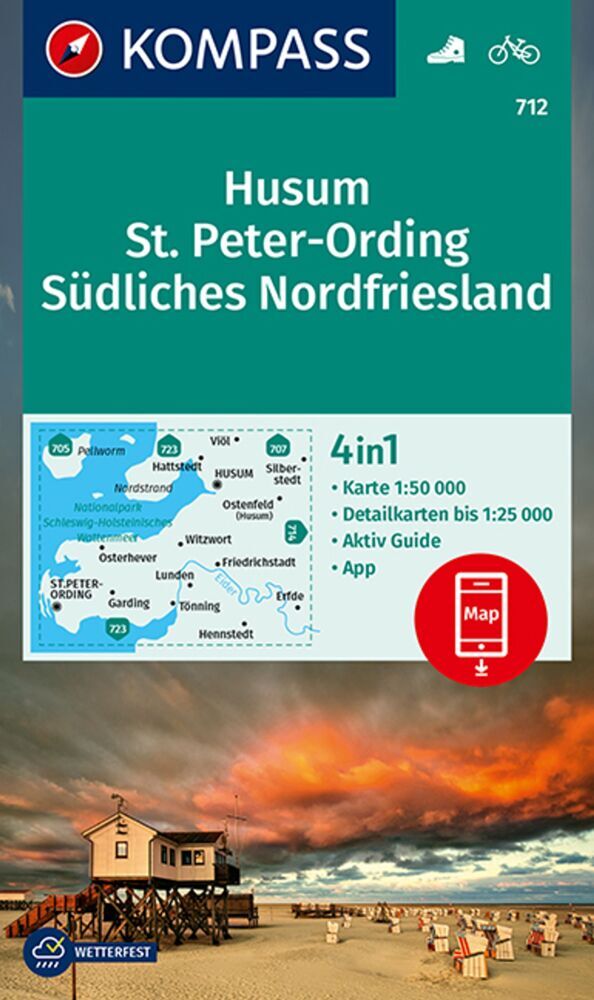 KOMPASS Wanderkarte 712 Husum, St. Peter-Ording, Südliches Nordfriesland 1:50.000 main product photo
