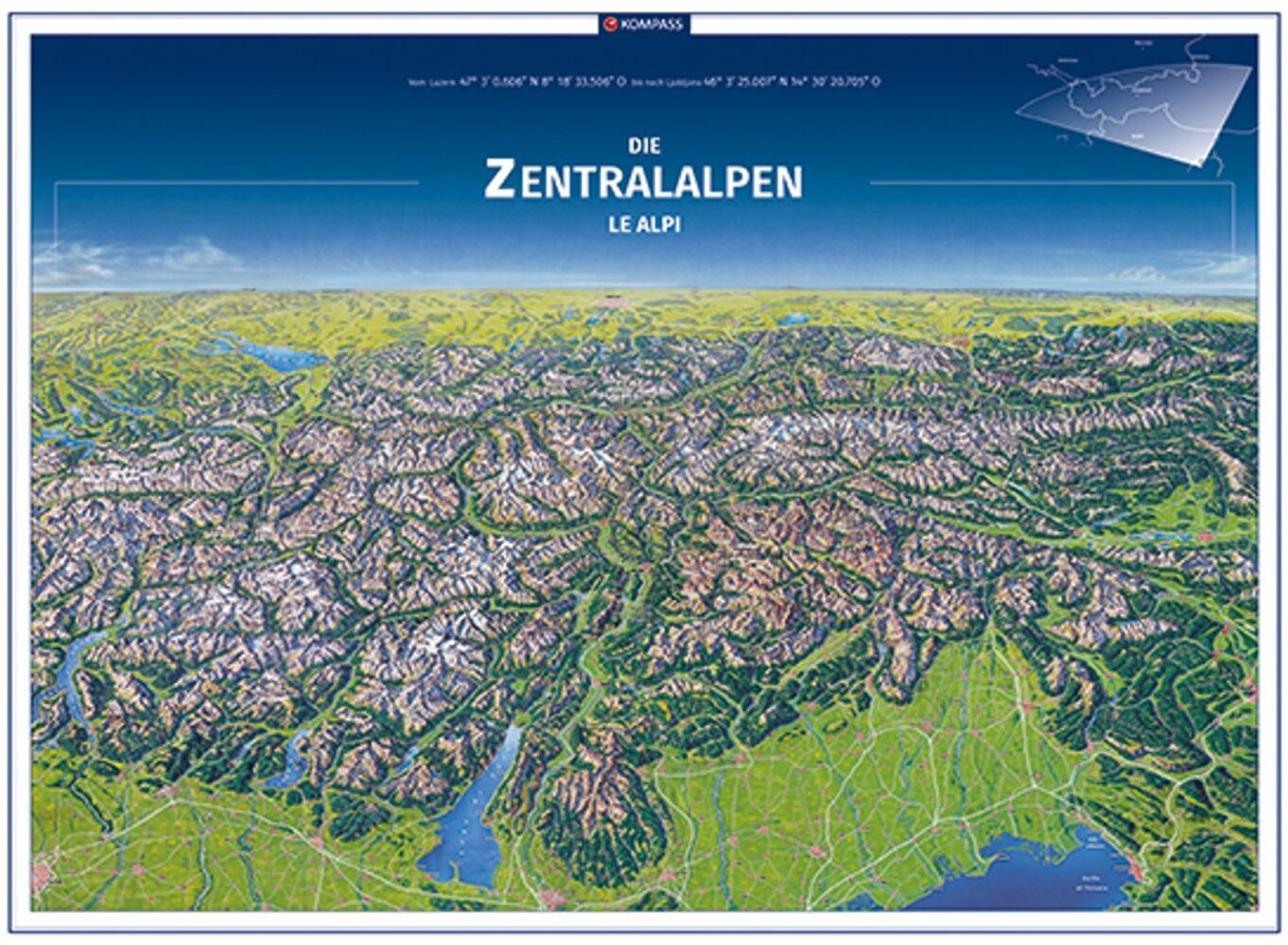 KOMPASS Panorama-Poster Die Zentralalpen, Le Alpi main product photo