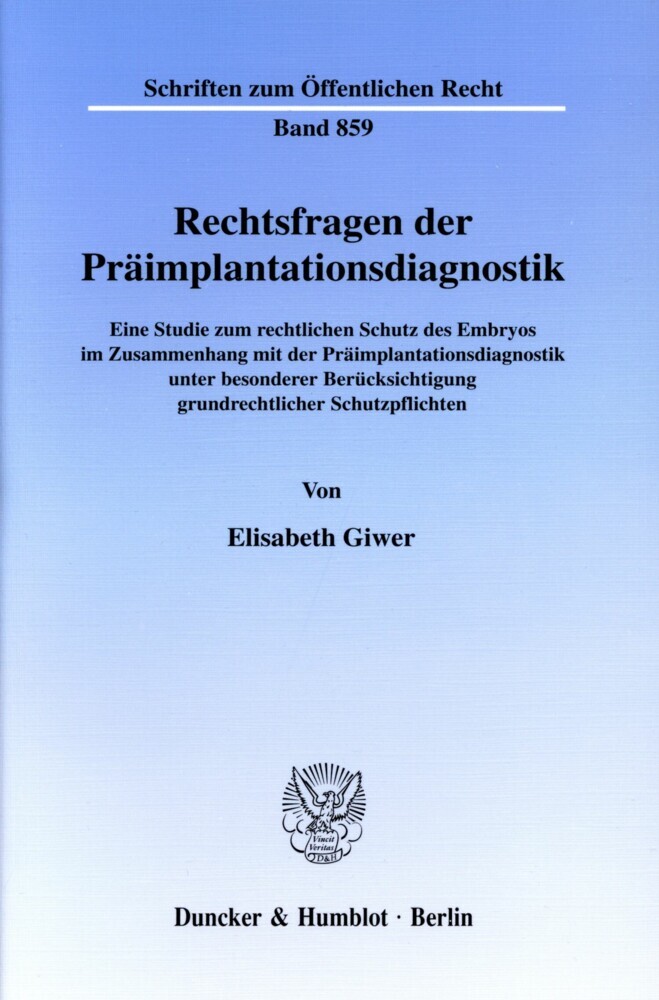 Rechtsfragen der Präimplantationsdiagnostik. main product photo