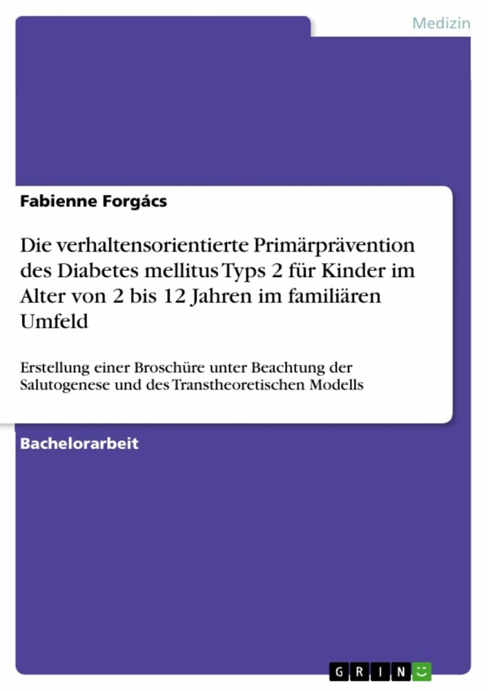 Die verhaltensorientierte Primärprävention des Diabetes mellitus Typs 2 für Kinder im Alter von 2 bis 12 Jahren im familiären Umfeld. Die Vermittlung gesunderhaltender Ernährungsmaßnahmen main product photo