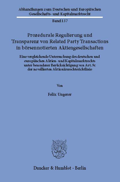 Prozedurale Regulierung und Transparenz von Related Party Transactions in börsennotierten Aktiengesellschaften. main product photo
