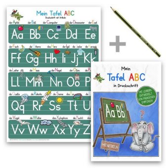Mein Tafel-ABC Druckschrift Lernposter DIN A4 + Schreiblernheft DIN A5 auf 120g/m² Zeichenkarton + Staedler Bleistift, 3 Teile
