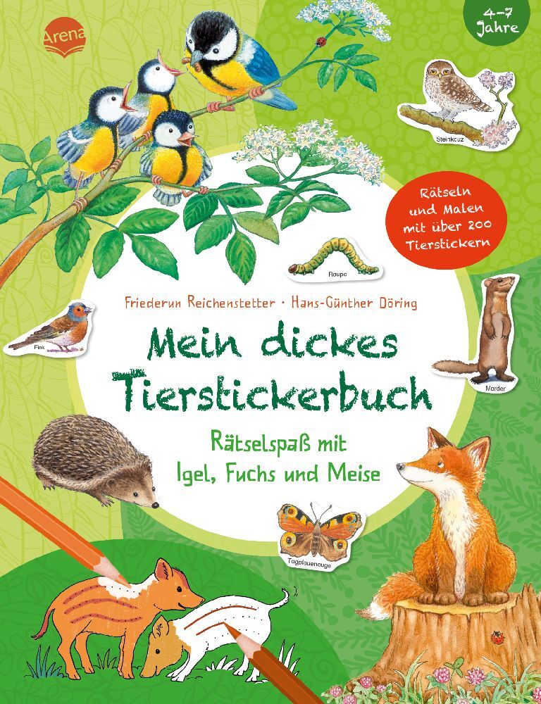 Mein dickes Tierstickerbuch. Rätselspaß mit Igel, Fuchs und Meise main product photo