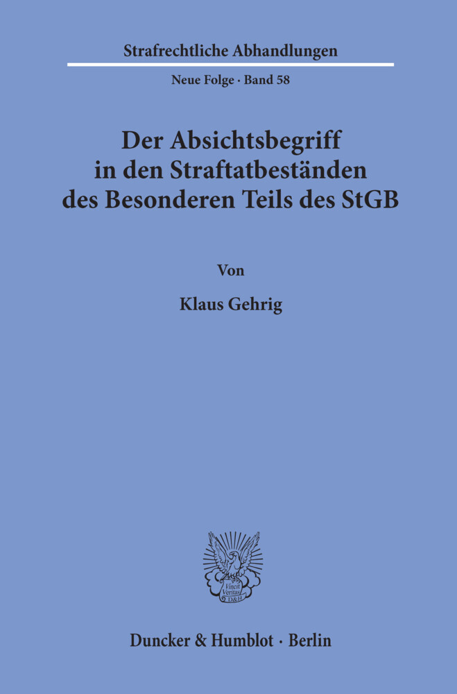 Der Absichtsbegriff in den Straftatbeständen des Besonderen Teils des StGB. main product photo