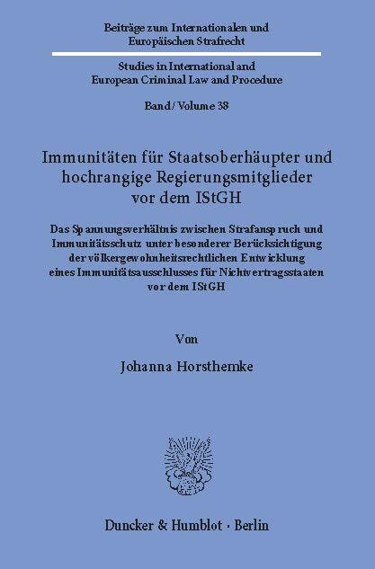 Immunitäten für Staatsoberhäupter und hochrangige Regierungsmitglieder vor dem IStGH. main product photo