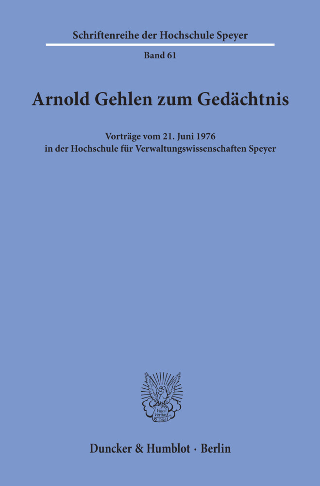 Arnold Gehlen zum Gedächtnis. main product photo