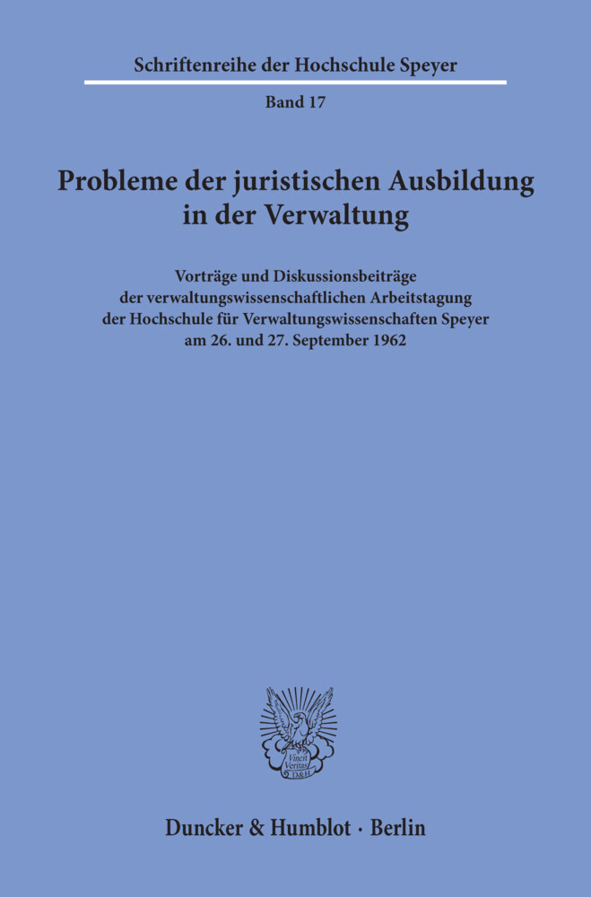 Probleme der juristischen Ausbildung in der Verwaltung. main product photo