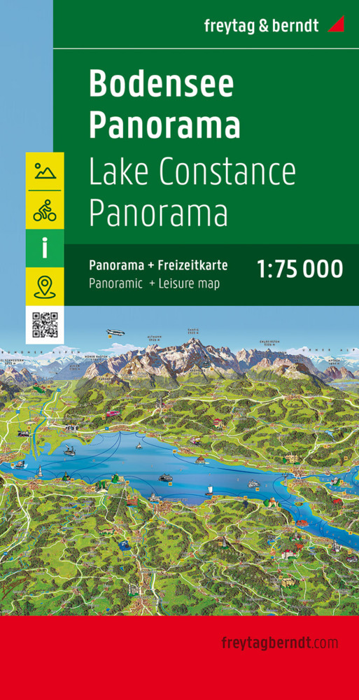 Freytag & Berndt Auto + Freizeitkarte Bodensee, Panoramakarte 1:75.000. Panorama Lake Constance main product photo