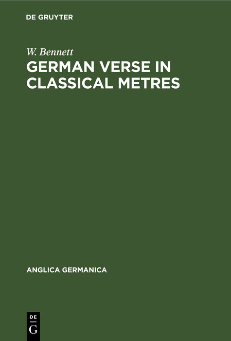 German Verse in Classical Metres main product photo